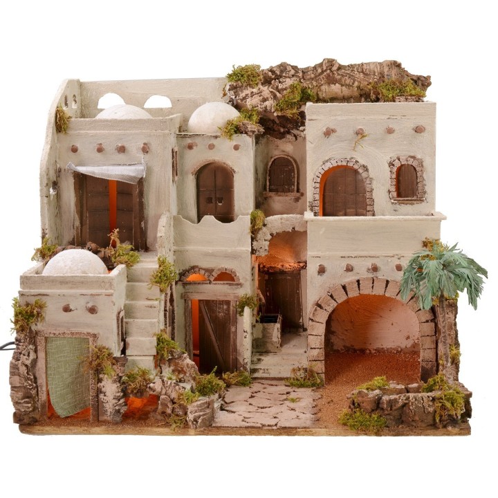 Villaggio arabo illuminato con oasi e fontana cm 62x43x51 h