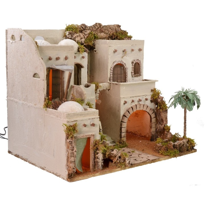 Villaggio arabo illuminato con oasi e fontana cm 62x43x51 h