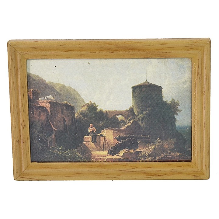 Cuadro con paisaje de campo 7,2x5,2 cm