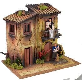 Illuminated village for nativity scene with double movement cm