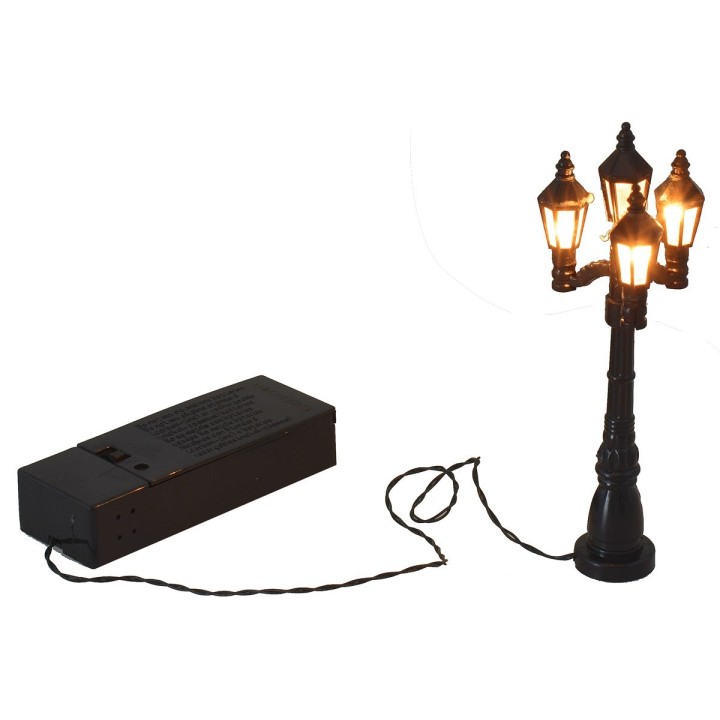 Black battery-powered street lamp with 4 12 cm street lanterns