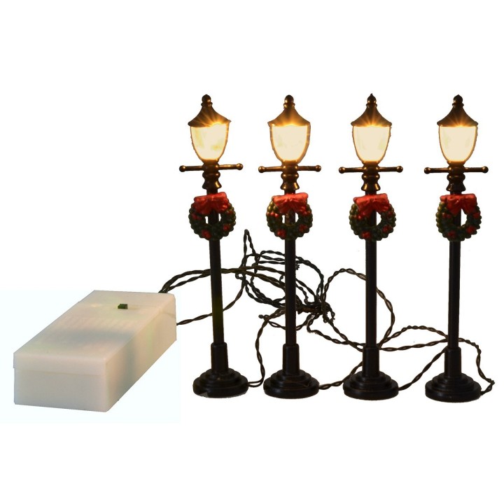 Set 4 lampioni neri con ghirlanda decorativa a batteria cm 10