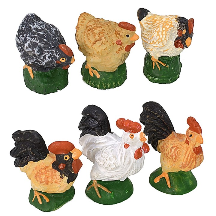Set 6 gallinacei in resina per statue da 8-10 cm