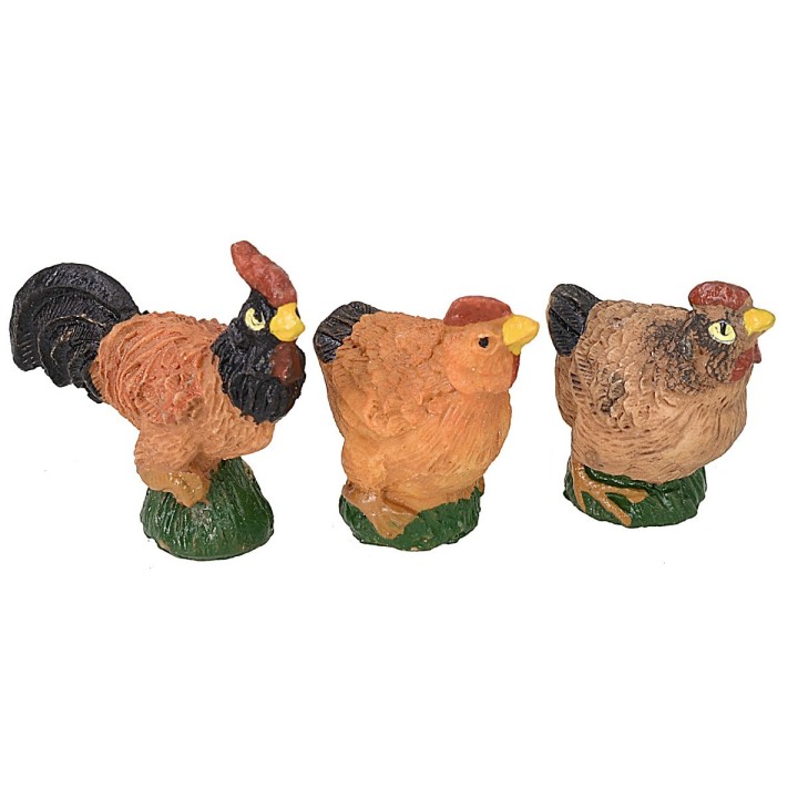 Juego de 6 aves de corral en resina para estatuas de 12 cm