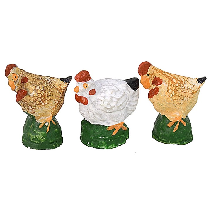 Set con galli e galline in resina per statue da 8 cm
