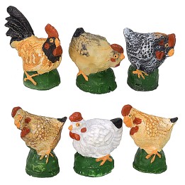 Juego de 6 aves de corral en resina para estatuas de 8 cm