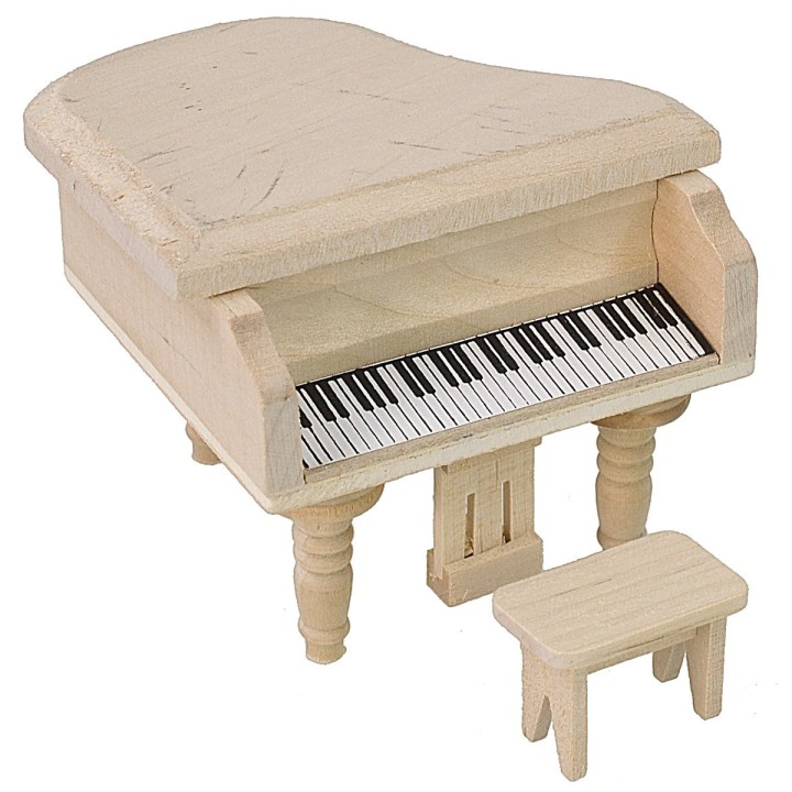 Pianoforte in legno con sgabello cm 6,5x5,5x6,5 h