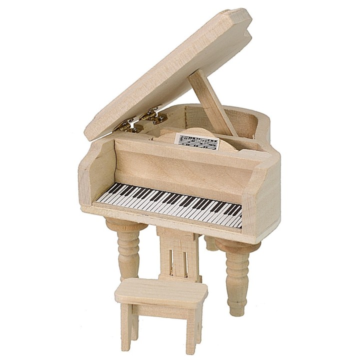 Pianoforte in legno con sgabello cm 6,5x5,5x6,5 h
