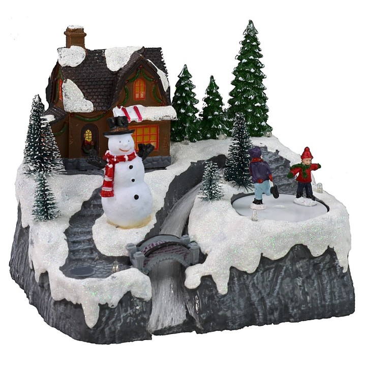 Christmas scenery with river and battery-operated skating rink
