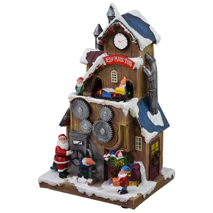 Casa di Babbo Natale con ingranaggi funzionanti a batterie cm