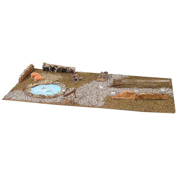 Base de madera para Belén con estanque de 76x40 cm