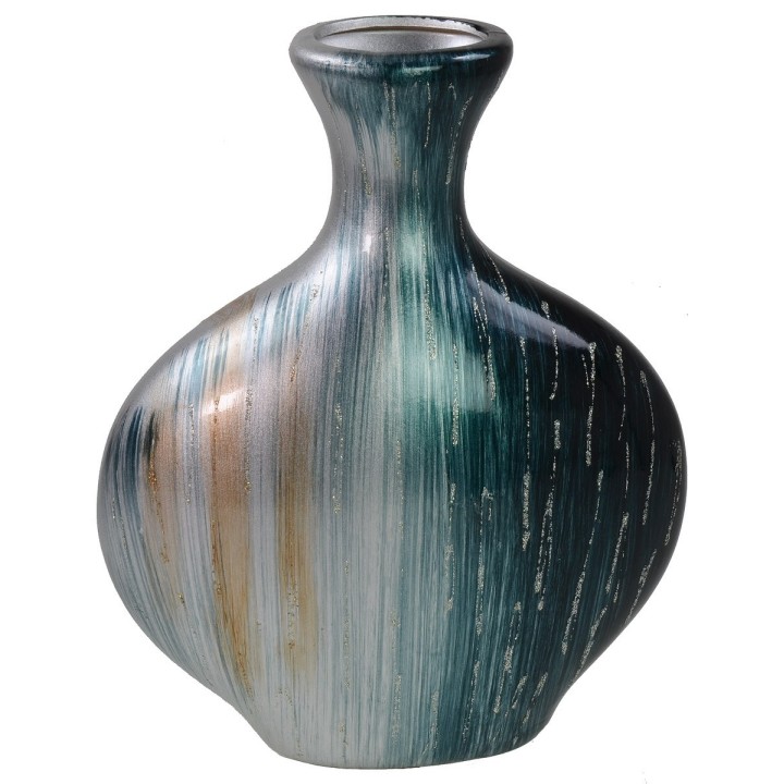 Vaso decorativo con fiori e ornamenti in rilievo cm 28x10x34 h