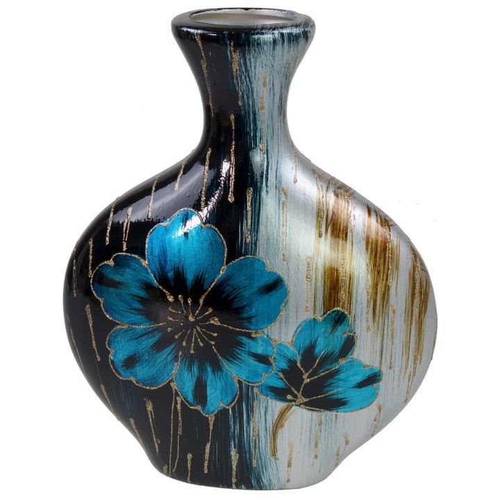 Jarrón decorativo con flores y adornos en relieve cm 28x10x34 h