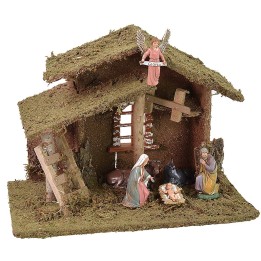 Capanna con scala e finestra cm 33x18x25 h completa Natività