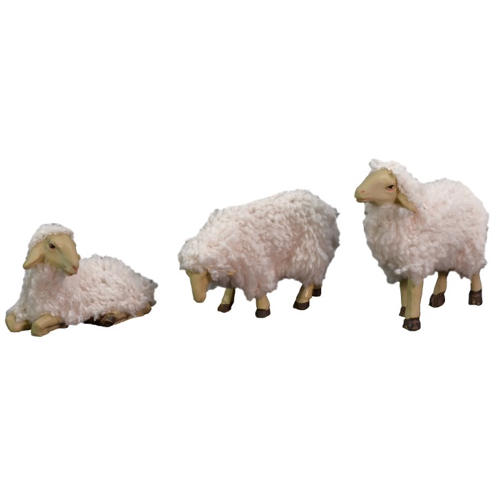 Set de 3 ovejas de resina con lana para estatuas de 10-12 cm