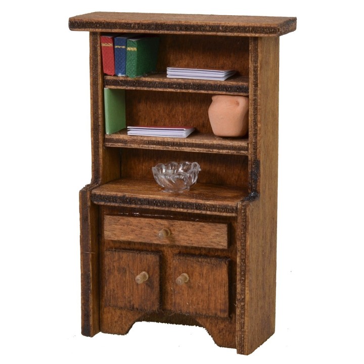 Credenza in legno con libri e soprammobli cm 6,8x2,8x10,2 h