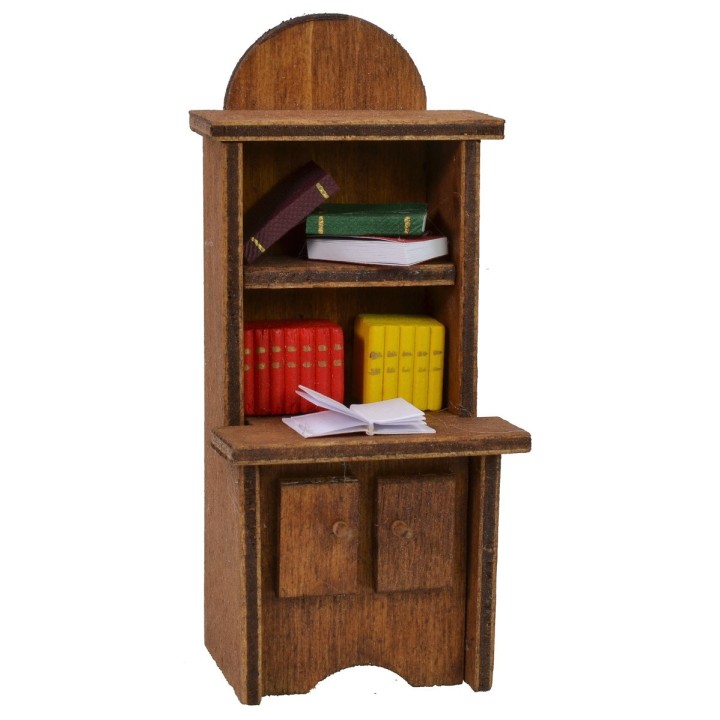 Librería de madera con escritorio y libros cm 5,5x4x12,5 h
