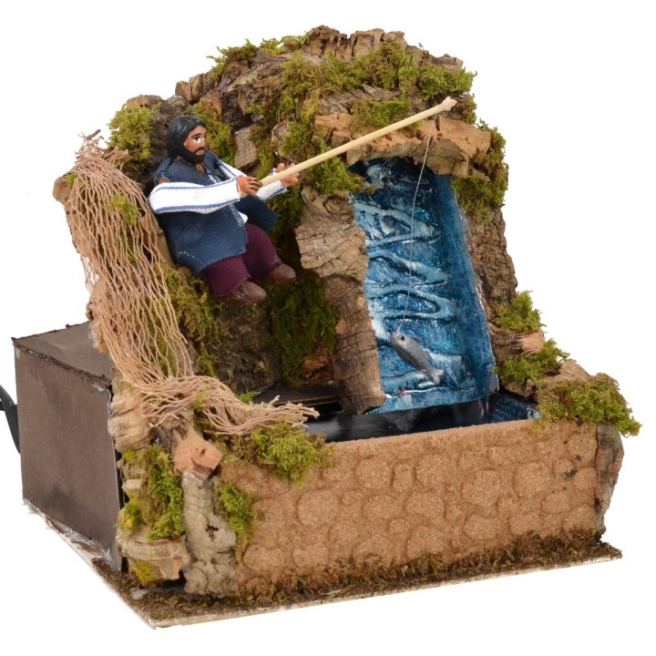 Pescador en movimiento serie 10 cm con cascada funcional