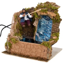 Fisherman in movement 10 cm series with functioning waterfall