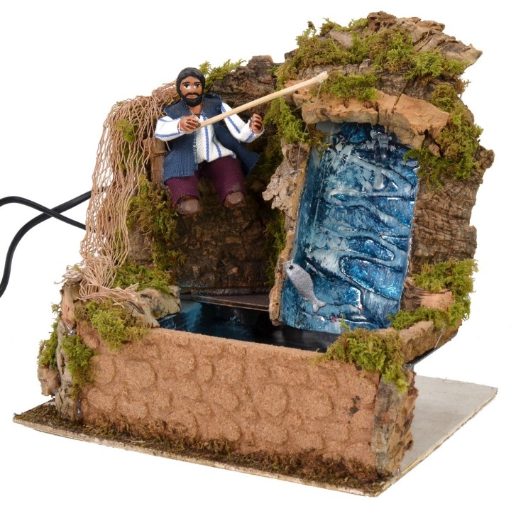 Fisherman in movement 10 cm series with functioning waterfall