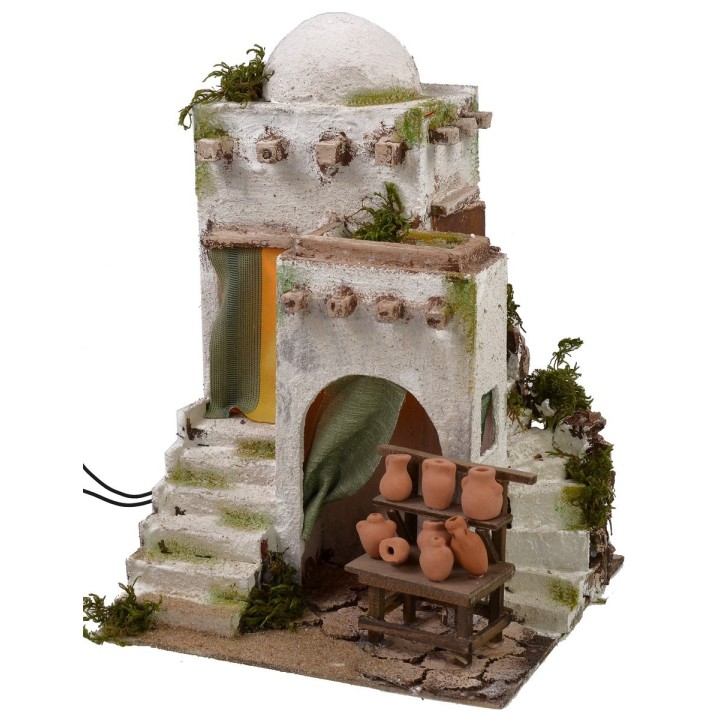 Casa araba illuminata con bottega del vasaio cm 25x25x34 h