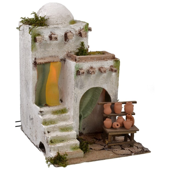 Illuminated Arab house with potter's shop cm 25x25x34 h