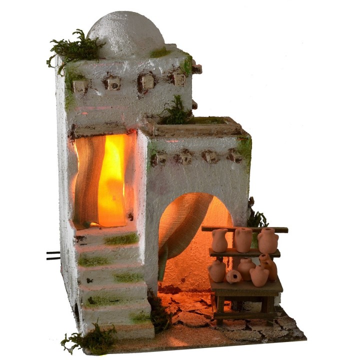 Casa árabe iluminada con taller del alfarero cm 25x25x34 h