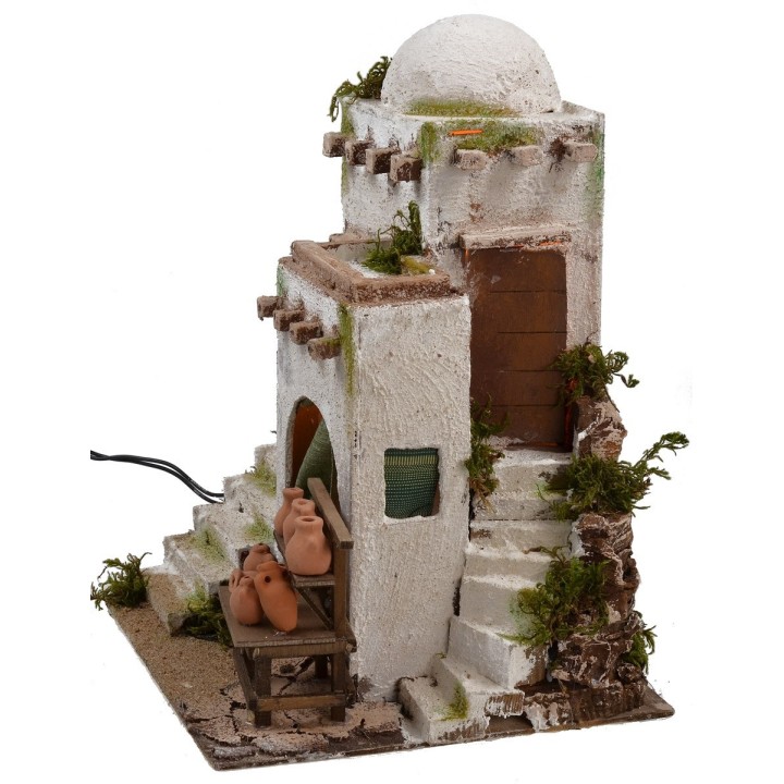Casa araba illuminata con bottega del vasaio cm 25x25x34 h
