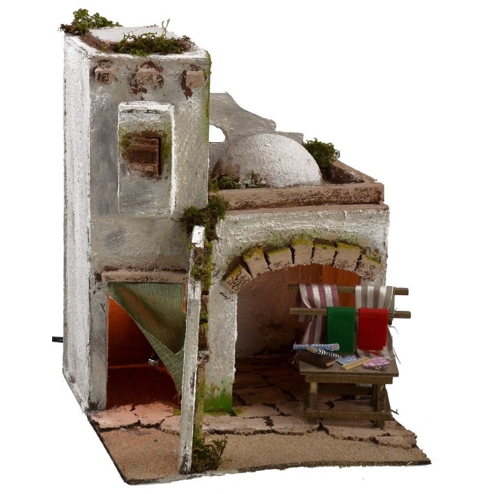 Casa araba illuminata con bottega della sarta cm 25x25x31,5 h