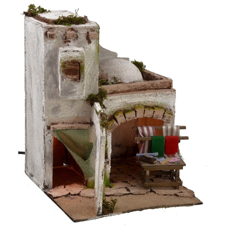 Casa araba illuminata con bottega della sarta cm 25x25x31,5 h