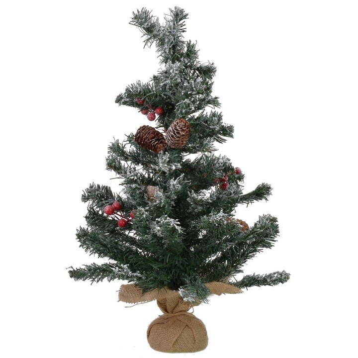 Árbol de Navidad nevado y decorado de 60 cm de altura.