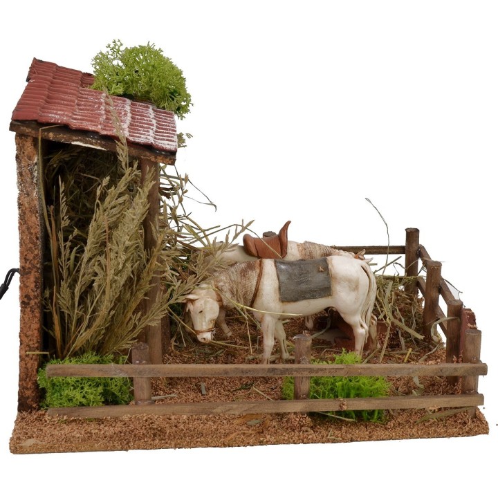 Landi series moving horse stable with stable for 10 cm statues