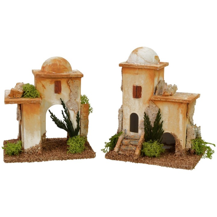 Pareja de minaretes con escaleras y arco árabe de 11x8x11,5 cm