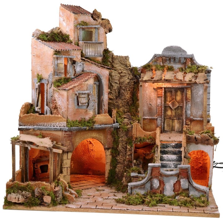 Pesebre iluminado con cascada funcional cm 60x45x61 h