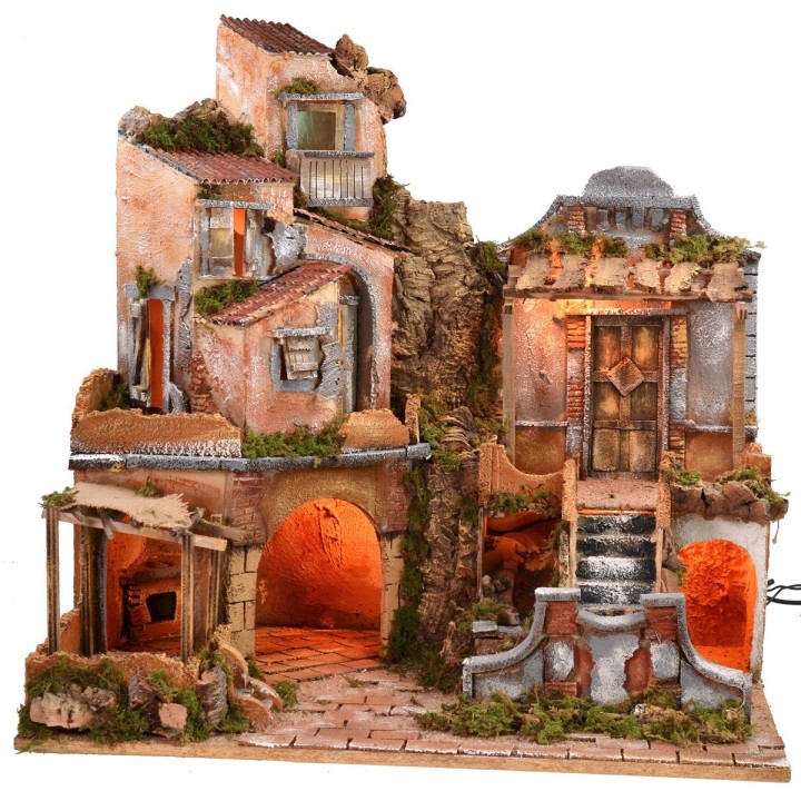 Illuminated nativity scene with working waterfall cm 60x45x61 h