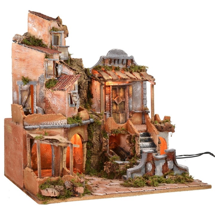 Presepe illuminato con cascata funzionante cm 60x45x61 h