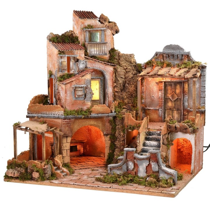Presepe illuminato con cascata funzionante cm 60x45x61 h