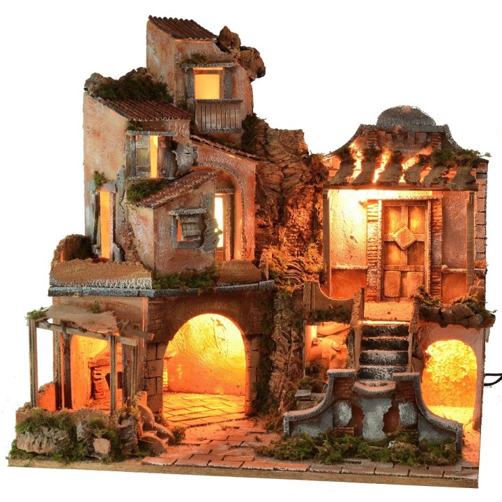 Illuminated nativity scene with working waterfall cm 60x45x61 h