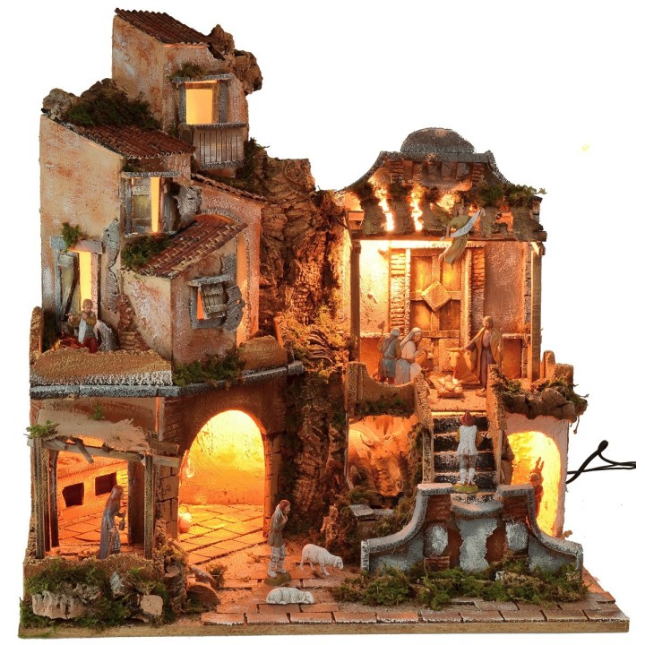 Pesebre iluminado con cascada funcional cm 60x45x61 h