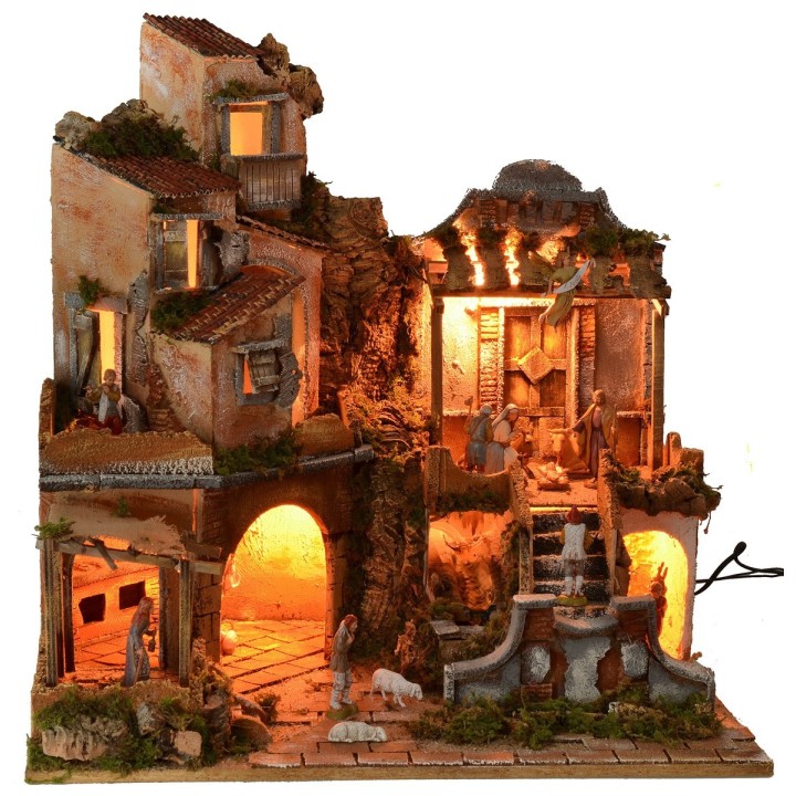 Presepe illuminato con cascata funzionante cm 60x45x61 h