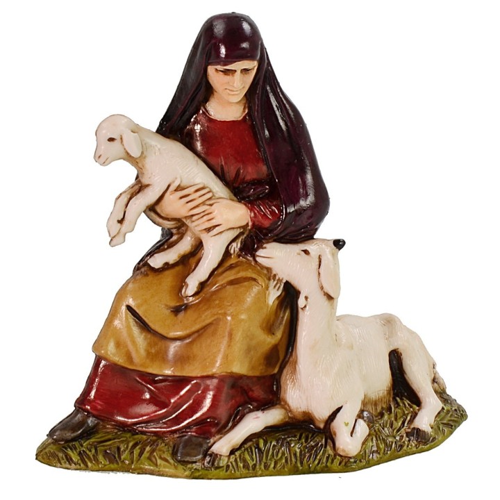 Woman with goat and lamb 10 cm series Landi Moranduzzo