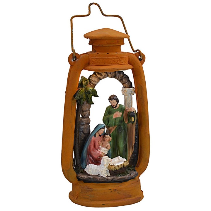 Lanterna con Natività illuminata cm 14x9,5x27 h