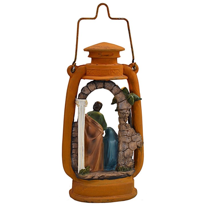 Lanterna con Natività illuminata cm 14x9,5x27 h