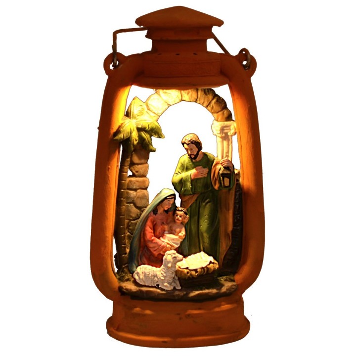 Lanterna con Natività illuminata cm 14x9,5x27 h