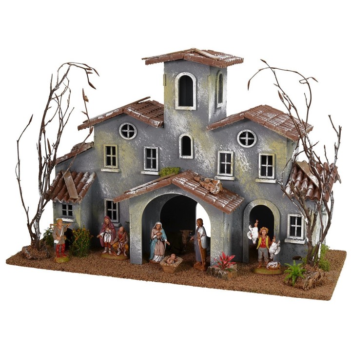 Hamlet with courtyard complete with Nativity Landi cm 42x19x29 h