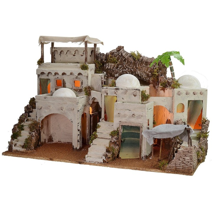 Illuminated Arabic nativity scene with working bivouac cm 72x41x45 h