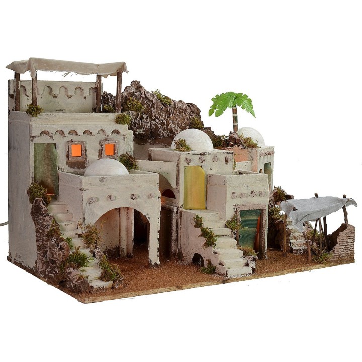 Illuminated Arabic nativity scene with working bivouac cm 72x41x45 h