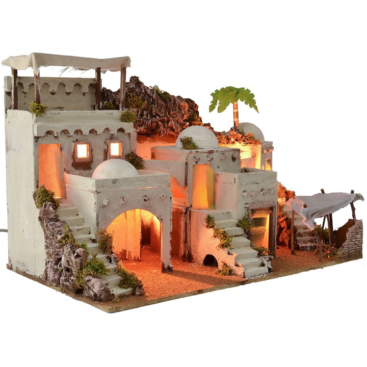 Illuminated Arabic nativity scene with working bivouac cm 72x41x45 h