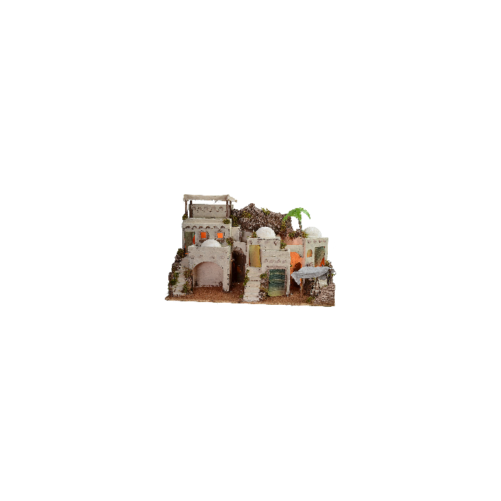 Presepe arabo illuminato con bivacco funzionante cm 72x41x45 h