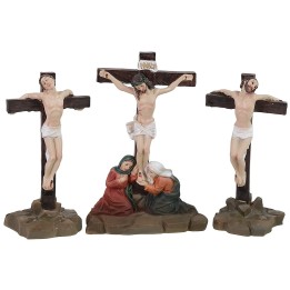 Scena Crocifissione di Gesù con i 2 ladroni cm 8 Statue Pasquali